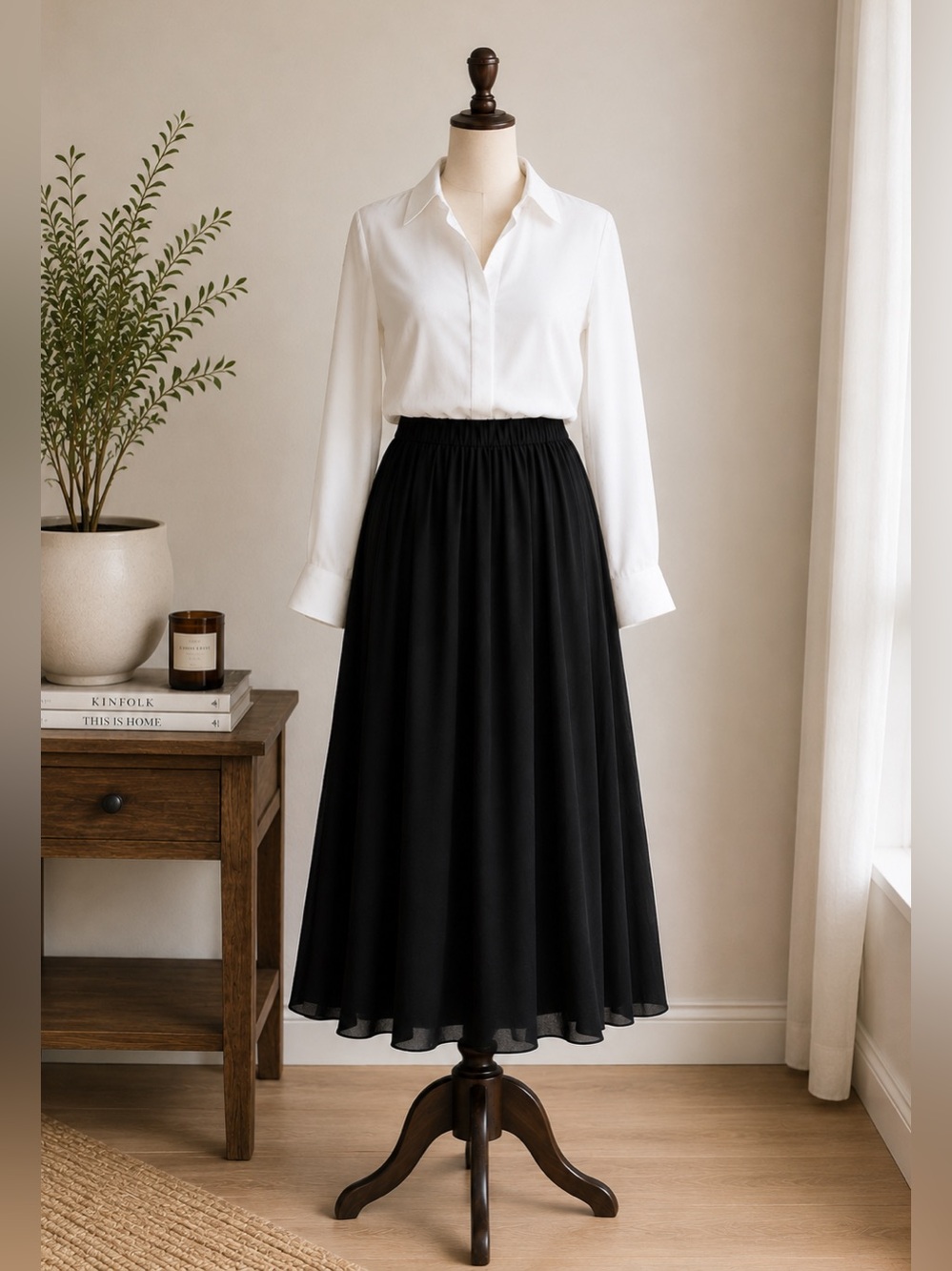 Black Pleated Maxi Skirt High Waist Flowy Quiet Luxury H&M Size 0